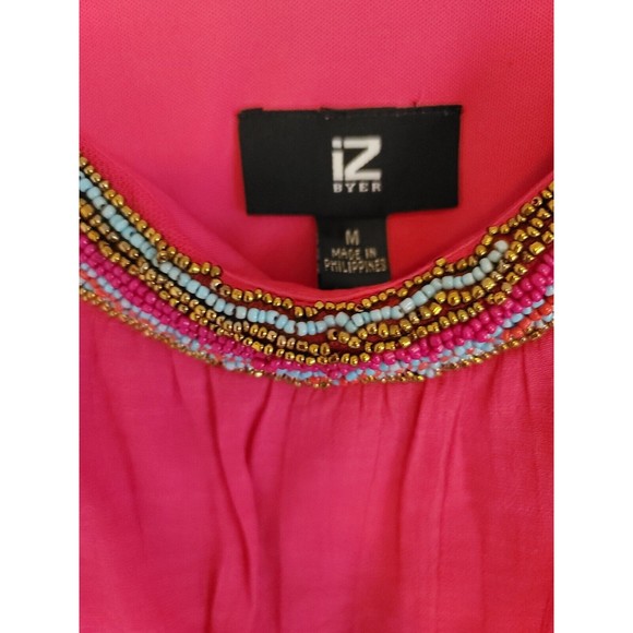 Iz Byer Womens Size M Fuchsia Pink Summer Spaghetti Strap Beaded Top Mini Dress - Picture 3 of 9